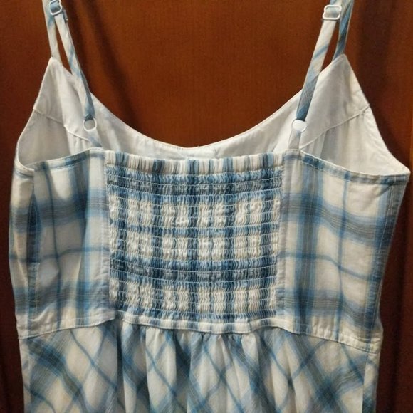 [4] White and Blue Gingham Check A-Line Cotton Sundress - Picture 7 of 8